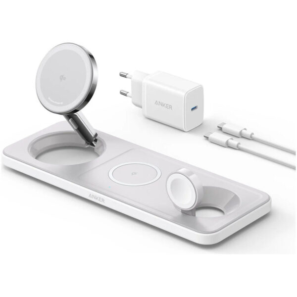 Anker MagGo Draadloze MagSafe Oplader 3-in-1 Pad 15W Wit