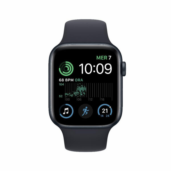 Refurbished Apple Watch SE 2022 44 MM Aluminium Zwart 4G met Zwart sportbandje Als nieuw Ja