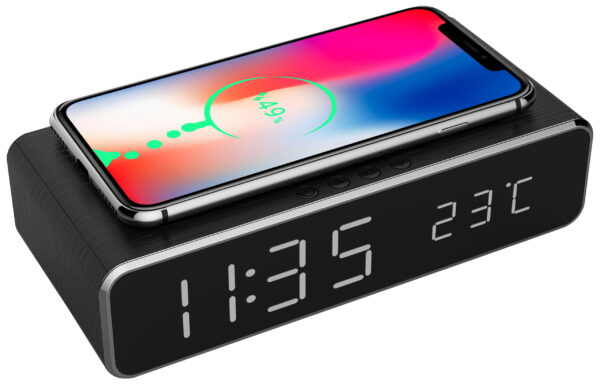 Digitale wekker met draadloze laadfunctie voor smartphone •zwart•