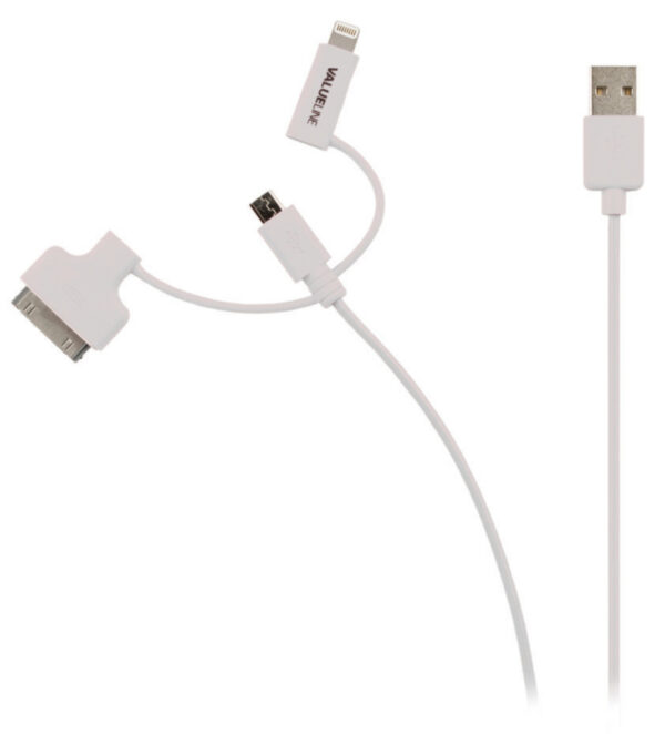 3-in-1 Data en Oplaadkabel USB A Male - Micro-B Male 1.00 m Wit