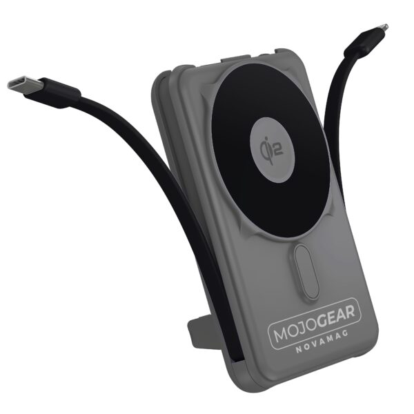 MOJOGEAR NovaMag All-in-1 Powerbank 10.000 mAh - Draadloos Qi2 & ingebouwde kabels - Grijs