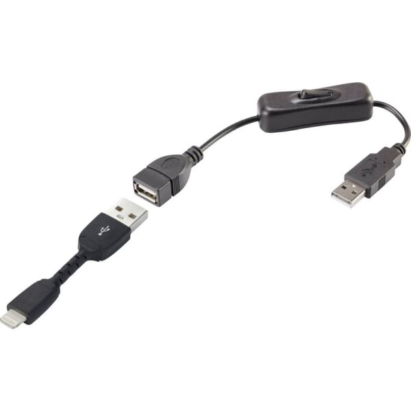 Renkforce USB-kabel USB 2.0 USB-A stekker, Apple Lightning stekker 0.30 m Zwart Incl. aan/uitschakelaar, Vergulde steekcontacten RF3346622