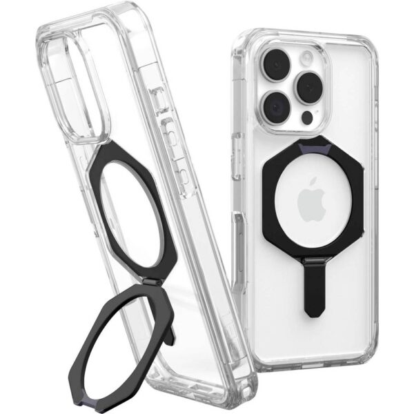 Urban Armor Gear Plyo XTE Backcover Apple iPhone 16 Pro Transparant, Zwart Inductieve lading, MagSafe compatible, Met standfunctie, Stootbestendig