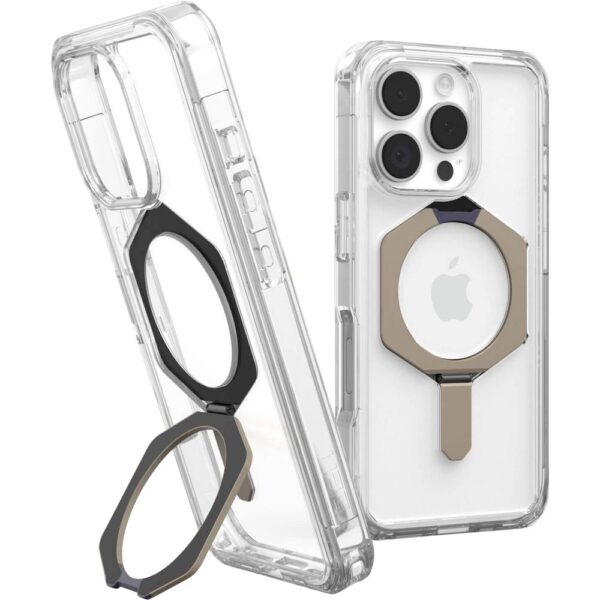 Urban Armor Gear Plyo XTE Backcover Apple iPhone 16 Pro Transparant, Titaan Inductieve lading, MagSafe compatible, Met standfunctie, Stootbestendig