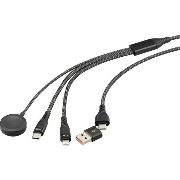 Renkforce USB-laadkabel USB 2.0 USB-A stekker, USB-C stekker, Apple Lightning stekker, USB-C stekker, Magnetische connector 1.20 m Zwart Stoffen mantel