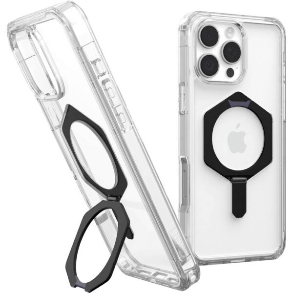 Urban Armor Gear Plyo XTE Backcover Apple iPhone 16 Pro Max Transparant, Zwart Inductieve lading, MagSafe compatible, Met standfunctie, Stootbestendig