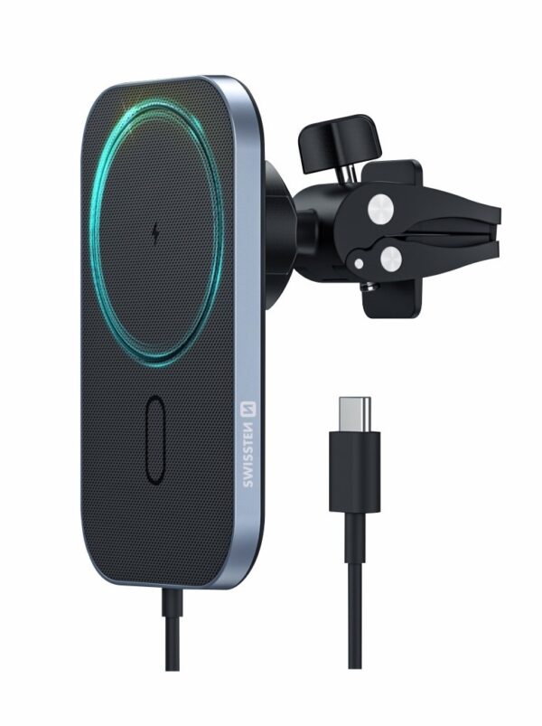 Swissten Swissten Magsafe Telefoonhouder - Ventilatierooster - Draadloze oplader - 15W - Zwart