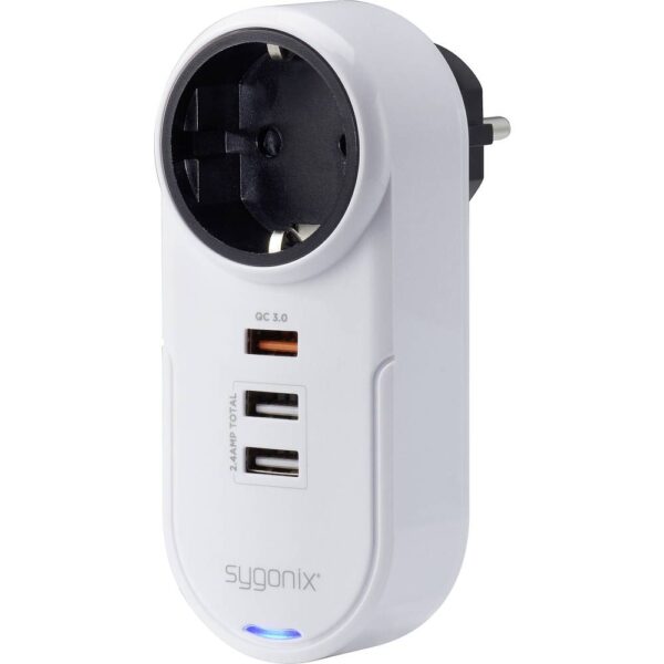 Sygonix TY1721 USB-oplader 18 W 3x USB-A, Randaarde stopcontact Quick Charge 3.0 Wit Binnen