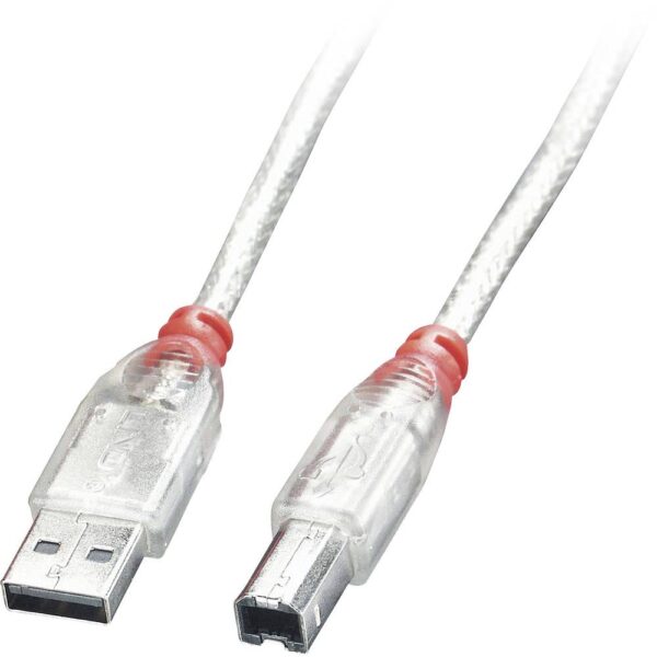 LINDY USB-kabel USB 2.0 USB-A stekker, USB-B stekker 0.50 m Transparant 41751
