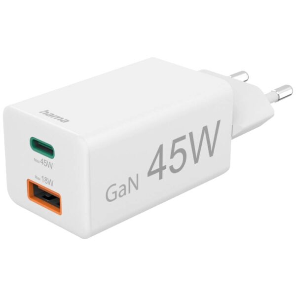 Hama USB-oplader 45.00 W 1x USB-A, 1x USB-C USB PD Wit Binnen USB Power Delivery (USB-PD)