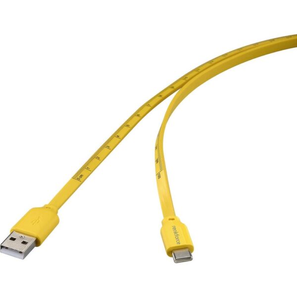 Renkforce USB-kabel USB 2.0 USB-C stekker, USB-A stekker 1.00 m Geel Met meetlint-opdruk (metrisch) RF-6721076