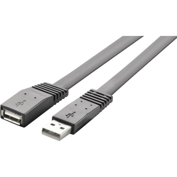 USB-kabel USB-A stekker, USB-A bus 3.00 m Zwart Zeer flexibel 986495