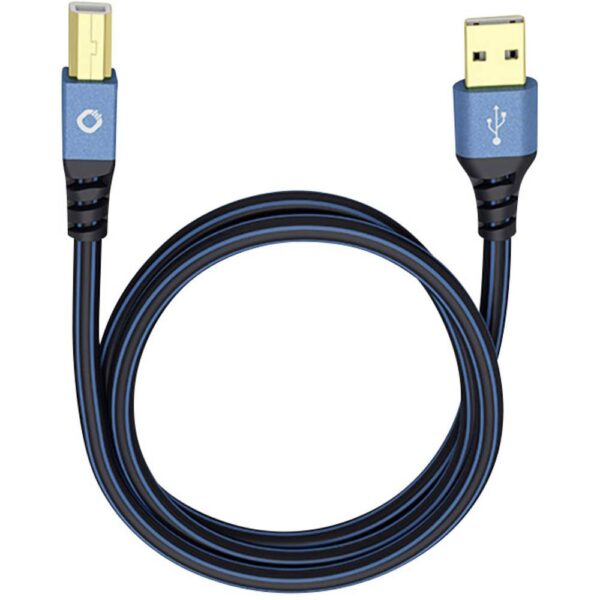 Oehlbach USB-kabel USB 2.0 USB-A stekker, USB-B stekker 1.00 m Blauw Vergulde steekcontacten 9341