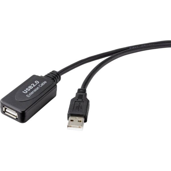 Renkforce USB-kabel USB 2.0 USB-A stekker, USB-A bus 20.00 m Zwart Actief met signaalversterking RF-4535088