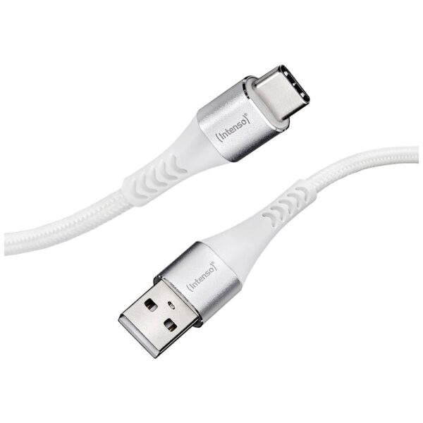 Intenso USB-kabel USB 2.0 USB-A stekker, USB-C stekker 1.50 m Wit Stoffen mantel 7901102