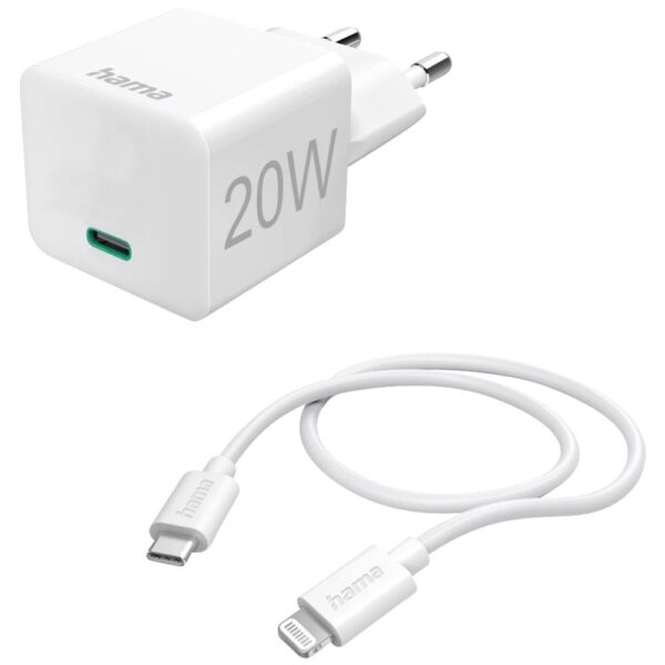 Hama USB-oplader 20.00 W 1x USB-C, 1x Apple Lightning Wit Binnen