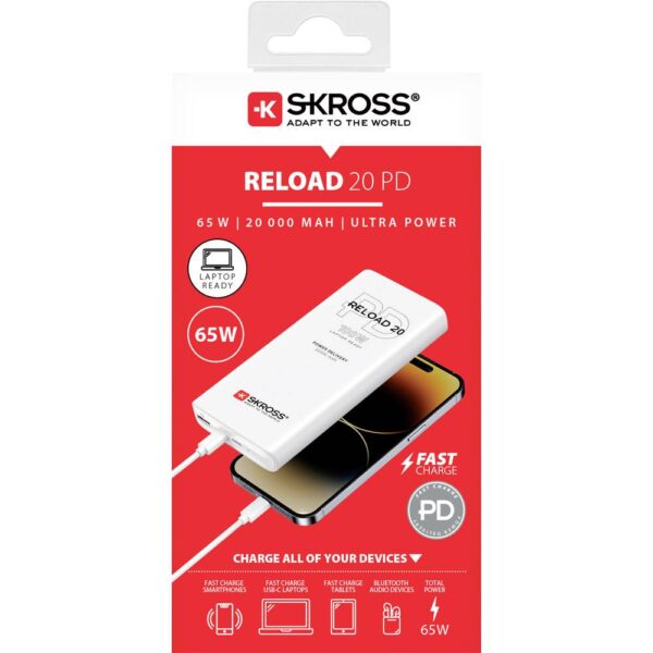 Skross Reload 20 65W PD Powerbank 20000 mAh USB PD, Fast Charge Li-ion USB-C Wit