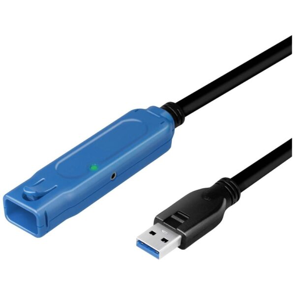 LogiLink USB-kabel USB 3.2 Gen1 USB-A bus, USB-A stekker 20.00 m Zwart, Blauw Actief met signaalversterking UA0400