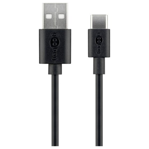 Goobay USB-kabel USB 2.0 USB-C stekker, USB-A stekker 1 m Zwart Stekker past op beide manieren, Aluminium-stekker, Ronde ader, PVC-mantel 45735