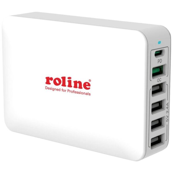 ROLINE USB Oplader, 6 Poorts (4x USB-A, 1x USB-C, 1x USB-A QC3.0), max. 60W