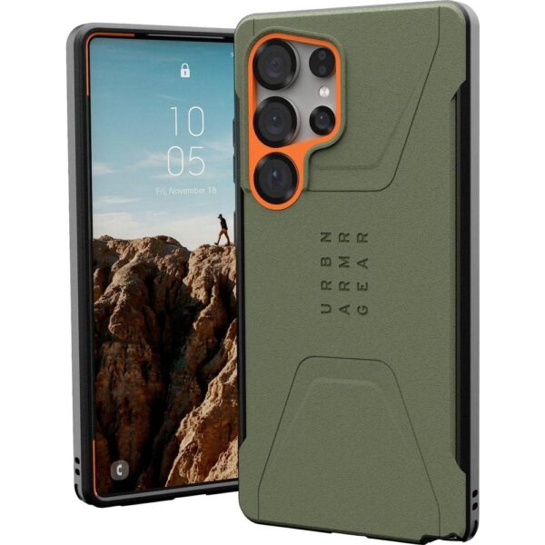 Urban Armor Gear Civilian Backcover Samsung Galaxy S25 Ultra Olijf, Oranje Inductieve lading, Stootbestendig