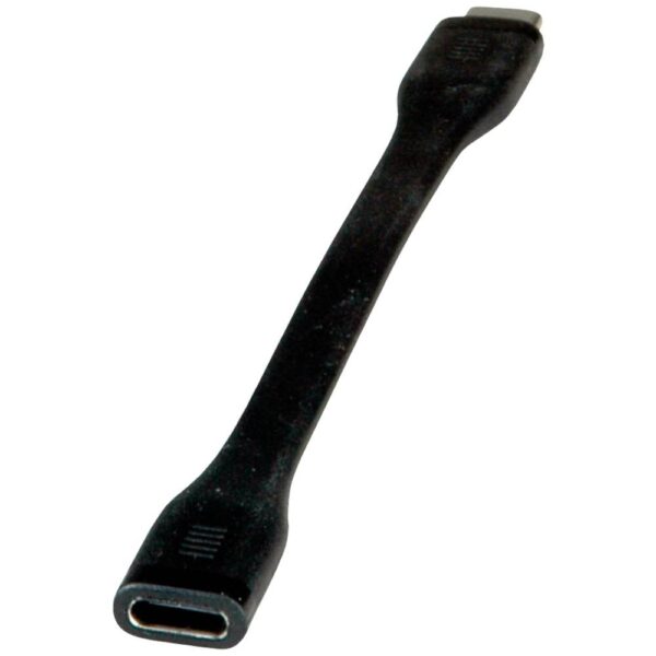 ROLINE USB4 Gen3x2 kabel, Emark, plat, C-C, Male/Female, 40Gbit/s, 100W, zwart, 11,5 cm