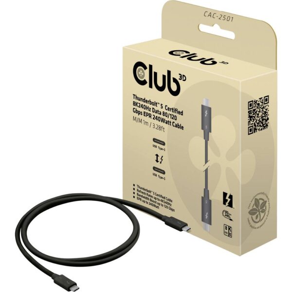 club3D Thunderbolt-kabel Thunderbolt (USB-C) stekker 1.00 m Zwart CAC-2501