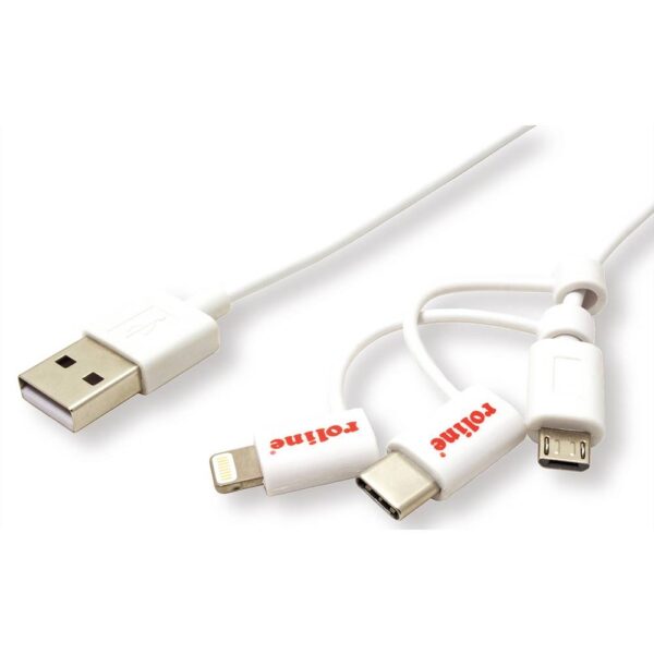 ROLINE USB 2.0 8pin sync & oplaadkabel Type A - Type C / 8-pins / USB MicroB, wit, 1 m
