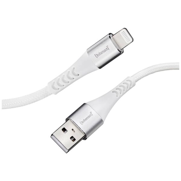 Intenso USB-kabel USB 2.0 USB-A stekker, Apple Lightning stekker 1.50 m Wit Stoffen mantel 7902102