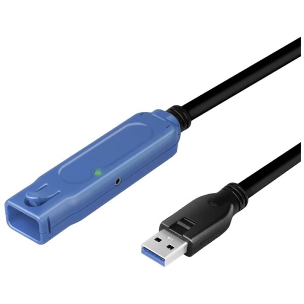LogiLink USB-kabel USB 3.2 Gen1 USB-A bus, USB-A stekker 10.00 m Zwart, Blauw Actief met signaalversterking UA0177