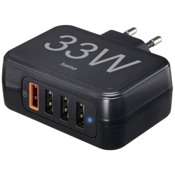 Hama USB-oplader 33.00 W 4x USB-A USB PD 3.0, Quick Charge 3.0, QC 4+ Zwart Binnen