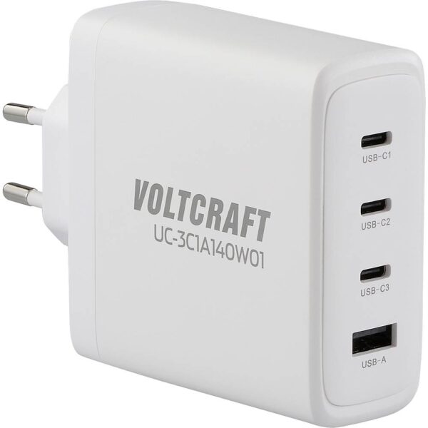 VOLTCRAFT UC-3C1A140W01 USB-oplader 140 W 3x USB-C, 1x USB-A USB PD 3.1 Wit Binnen GaN