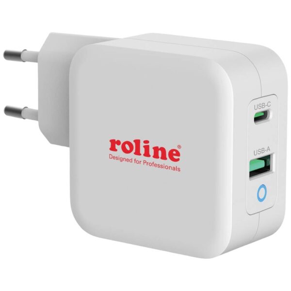 ROLINE USB Oplader met Eurostekker, 2 poorten (Type-A QC3.0, Type-C PD), 65W