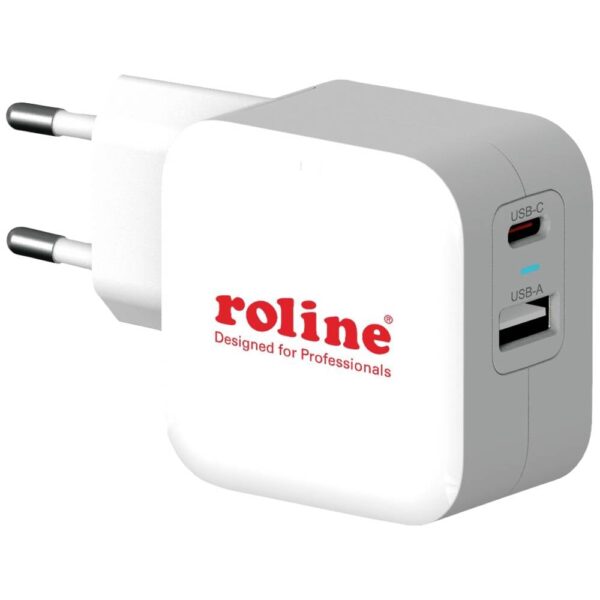 ROLINE USB Oplader met Eurostekker, 2 poorten (Type-A QC3.0, Type-C PD), 38W