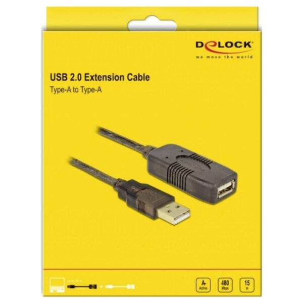 Delock USB-kabel USB 2.0 USB-A stekker, USB-A bus 15.00 m Zwart 82689