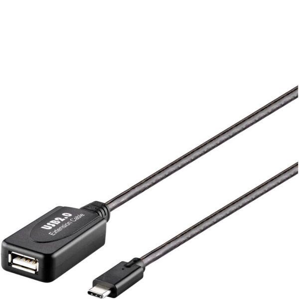 Renkforce USB-kabel USB 2.0 USB-C stekker, USB-A bus 10.00 m Zwart Actief met signaalversterking, Vergulde steekcontacten RF-5067256