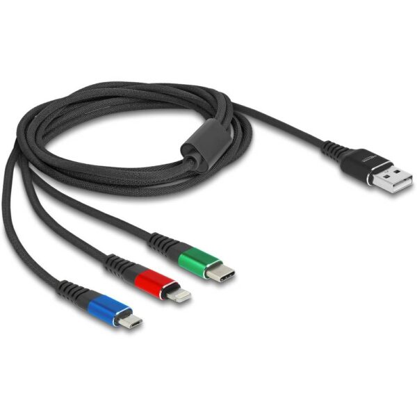 Delock USB-kabel USB 2.0 USB-A stekker, USB-micro-B stekker, Apple Lightning stekker, USB-C 2.00 m Zwart 90156