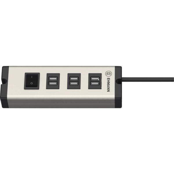 Ehmann USB Multilader 6-Port 6,3 A USB-laadstation 6x USB-A USB PD Aluminium, Zwart Binnen