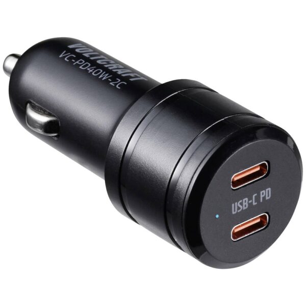 VOLTCRAFT VC-PD40W-2C USB-oplader 40 W 2x USB-C USB PD Zwart Auto USB Power Delivery (USB-PD)