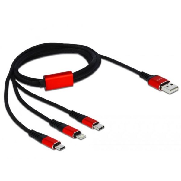 Delock USB-kabel USB 2.0 USB-A stekker, USB-C stekker, USB-micro-B stekker, Apple Lightning stekker 1.00 m Zwart, Rood 85892