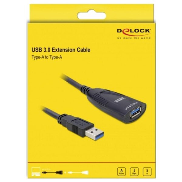 Delock USB-kabel USB 3.0 USB-A stekker, USB-A bus, DC-bus 3,5 mm 5.00 m Zwart 83089