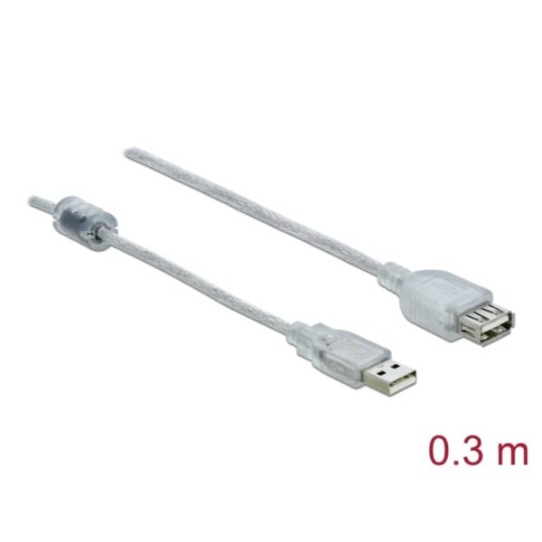 Delock USB-kabel USB 2.0 USB-A stekker, USB-A bus 0.30 m Transparant Afgeschermd (dubbel), Vergulde steekcontacten 82244