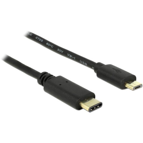 Delock USB-kabel USB 2.0 USB-micro-B stekker, USB-C stekker 2.00 m Zwart 83334