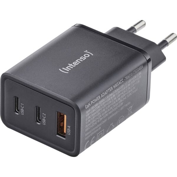 Intenso W65ACC GaN schwarz USB-oplader 65 W 1x USB-A, 2x USB-C Zwart Binnen GaN, USB Power Delivery (USB-PD)