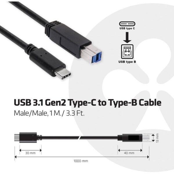 club3D USB-kabel USB 3.2 Gen1 (USB 3.0 / USB 3.1 Gen1) USB-C stekker, USB-B stekker 1.00 m Meerdere kleuren CAC-1524