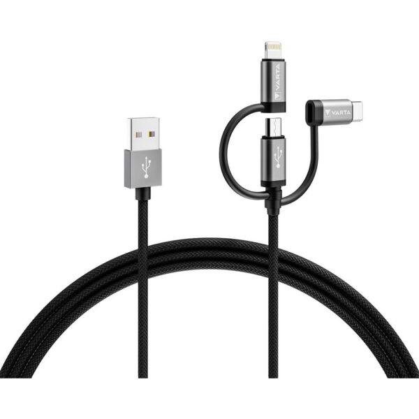 Varta USB-kabel USB-A stekker, USB-micro-B stekker, USB-C stekker, Apple Lightning stekker 2.00 m Meerdere kleuren 57937101111