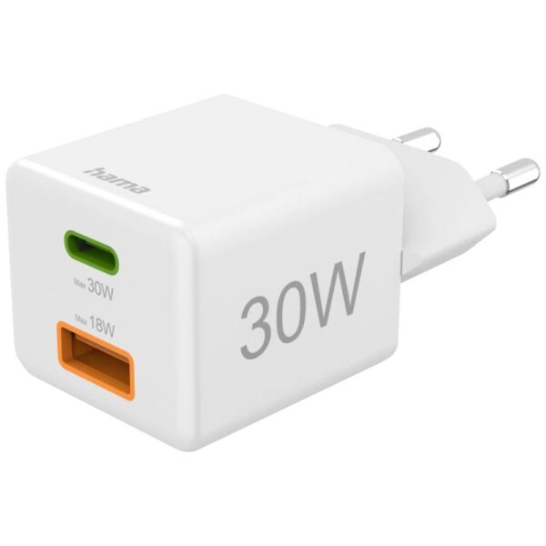 Hama USB-oplader 30.00 W 1x USB-A, 1x USB-C USB PD Wit Binnen USB Power Delivery (USB-PD)
