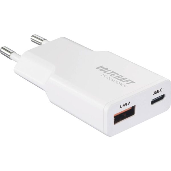VOLTCRAFT UC-1C1A30W01 USB-oplader 30 W 1x USB-A, 1x USB-C Fast Charge, USB PD 3.0 Wit GaN