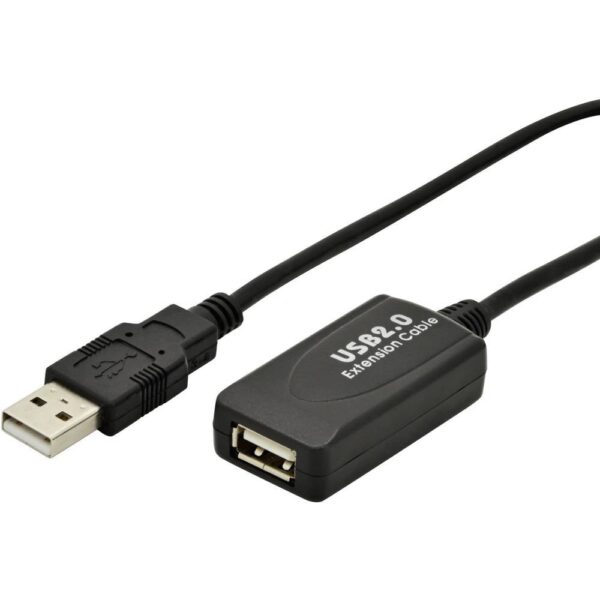 Digitus USB-kabel USB 2.0 USB-A stekker, USB-A bus 5.00 m Zwart Actief met signaalversterking DA-70130-4