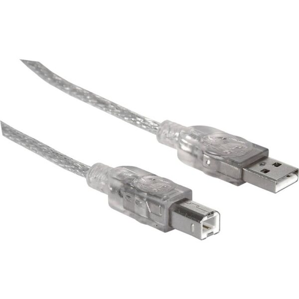 Manhattan USB-kabel USB 2.0 USB-A stekker, USB-B stekker 3.00 m Zilver 340458